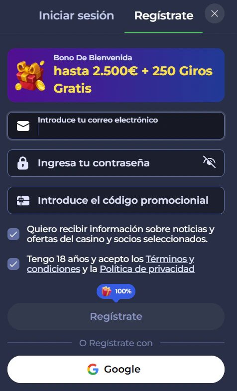 Fridayroll Casino registro e inicio de sesión